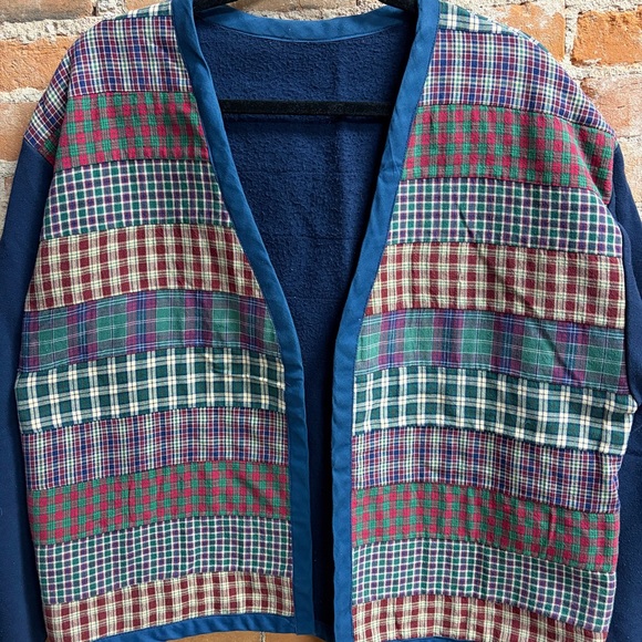Vintage Handmade Patchwork Quilt Jacket Sweater Cardigan Plaid Grandpacore L/XL - Picture 2 of 5